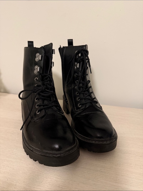 Universal Thread Shoes - Universal Thread Black Lace-Up Platform Moto Boots